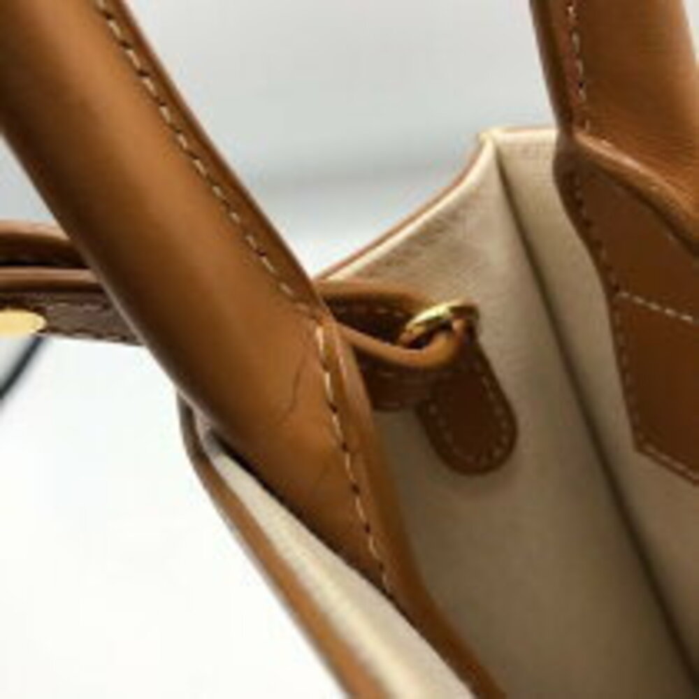 Celine Partial Cabas Tan Calfskin Canvas Shoulder Bag - Picture 7 of 11